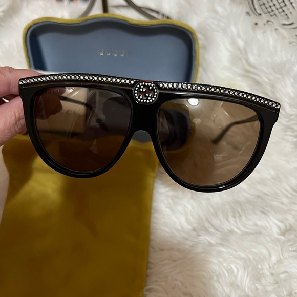 Gucci GG0732S 005 Sunglasses Black-Brown/Brown Lenses Pilot 61mm​​ - Picture 6 of 8